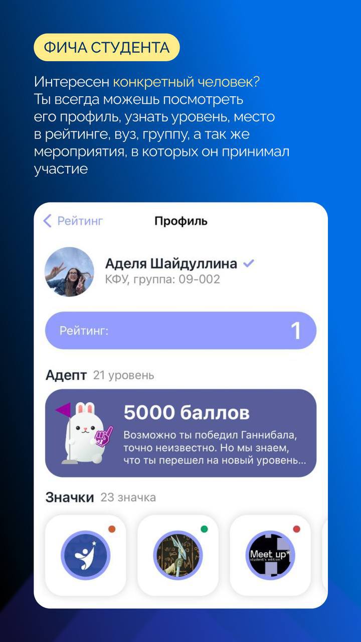 Карточка «Фича студента» про профиль пользователя